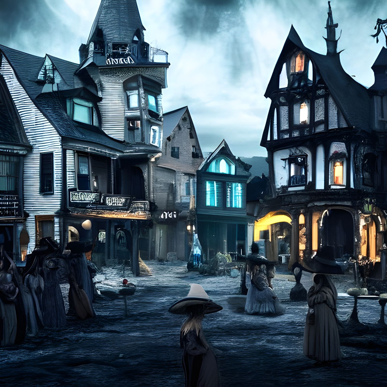 Ominous Witches Market in Tim Burton Style