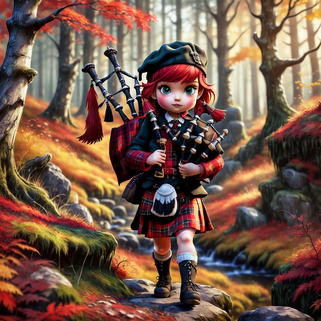 Chibi Highlander Girl in Fairy Forest