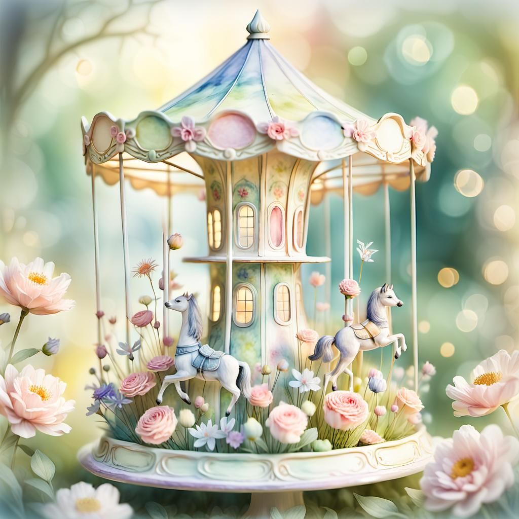 Porcelain Merry-Go-Round in Watercolor Style