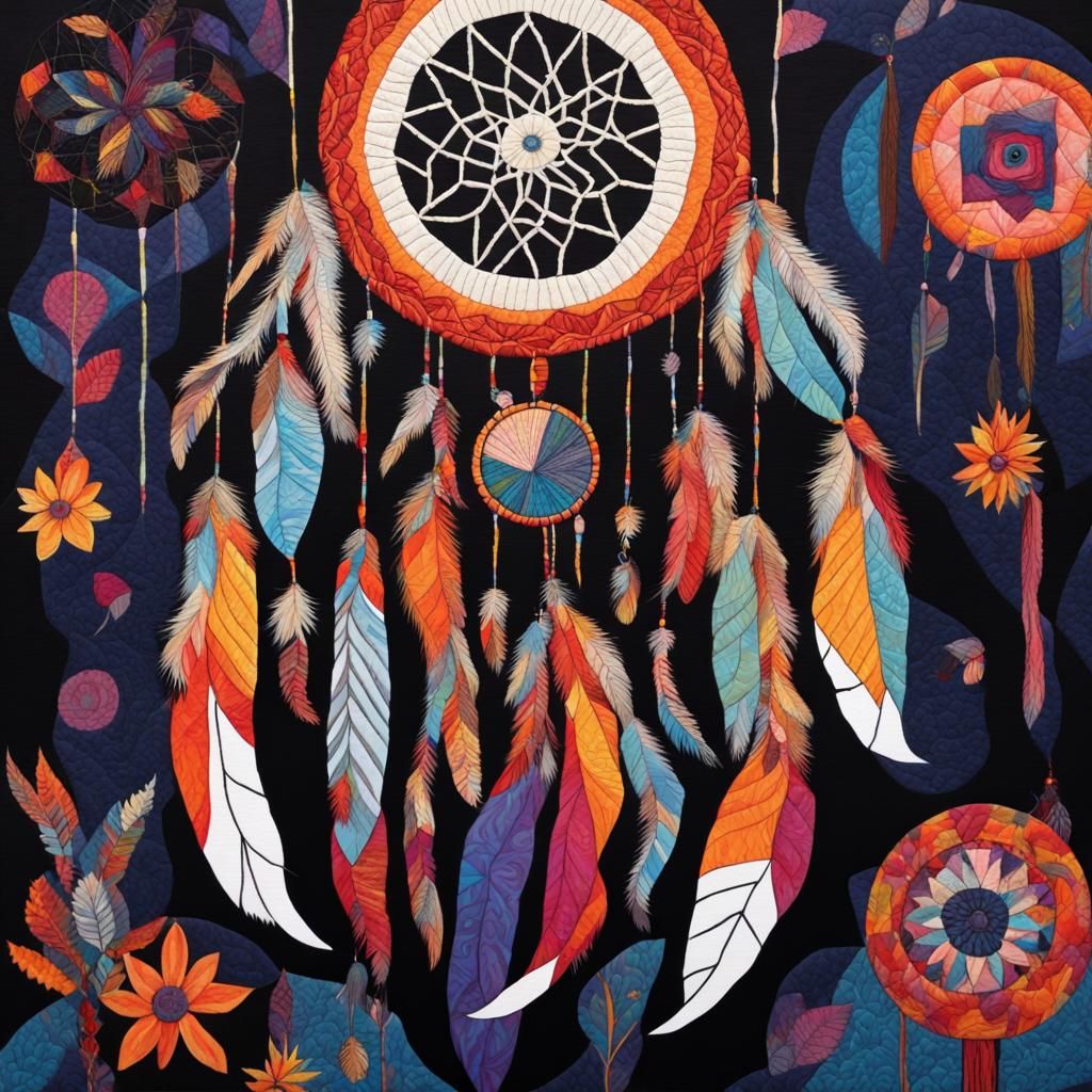 Dreamcatcher Quilted Illustration Inspired by Textile Art