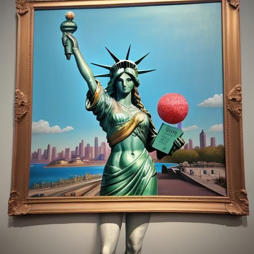 Statue of Liberty as Cheerleader in Surreal Style