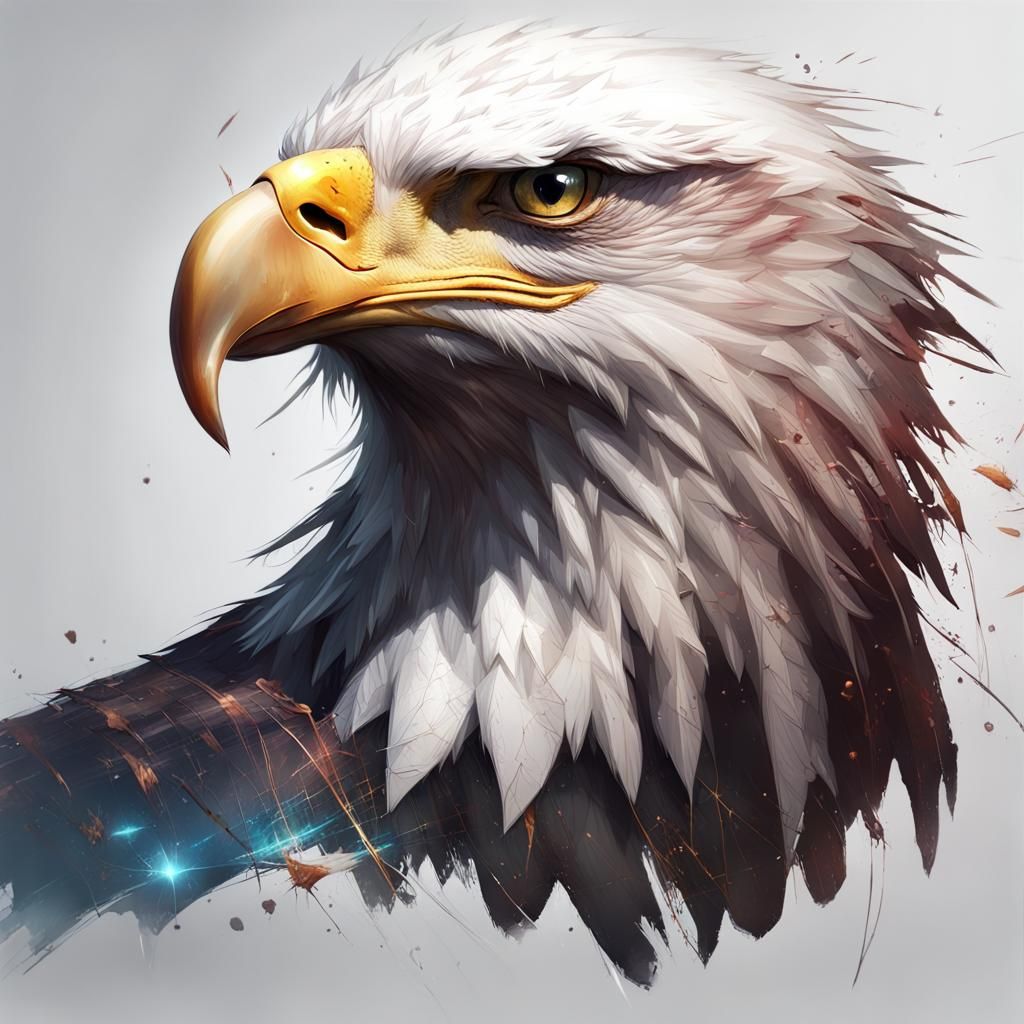 Majestic Bald Eagle Portrait: Detailed Fantasy Concept Art