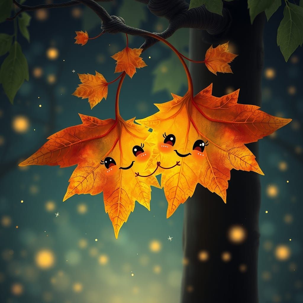 Cute Maple Leaf Characters in Diamond Painting Style