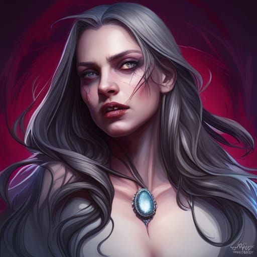 Vampire Woman Portrait in Art Nouveau Style