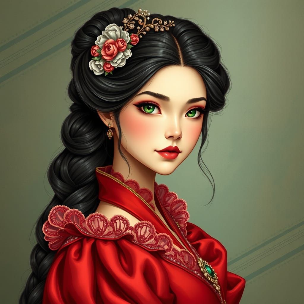 Romantic Princess in Lavish Red Gown