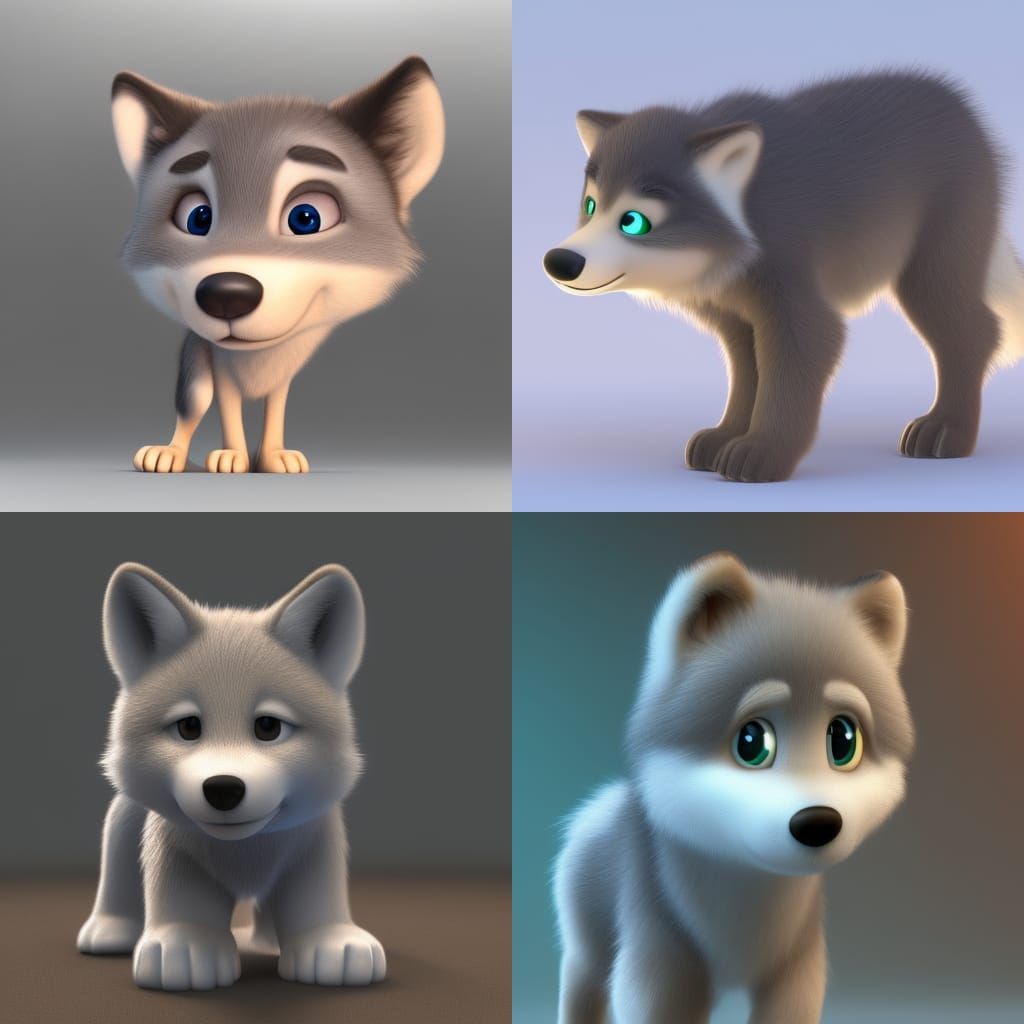 Cute Baby Wolf in Pixar-Disney 3D Style