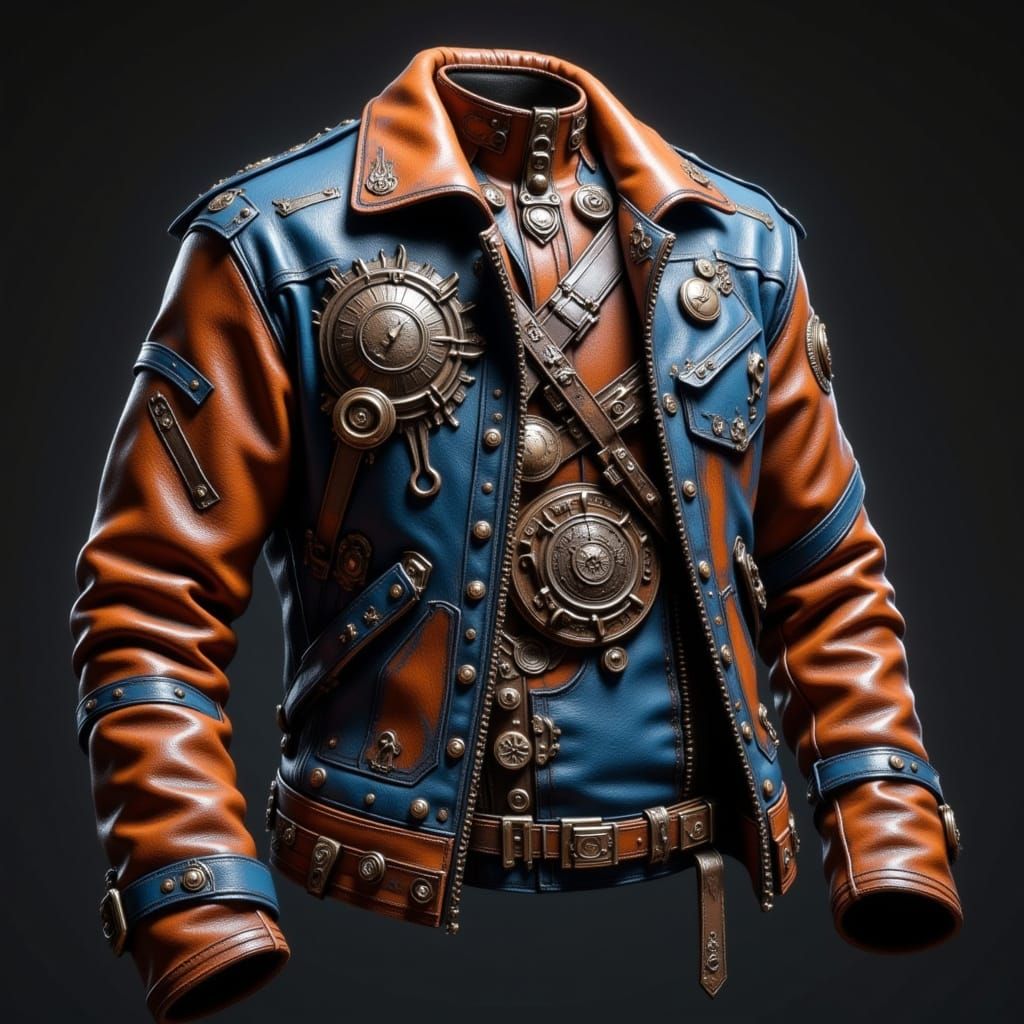 Worn Leather Jacket with Brass Details, Digital Art