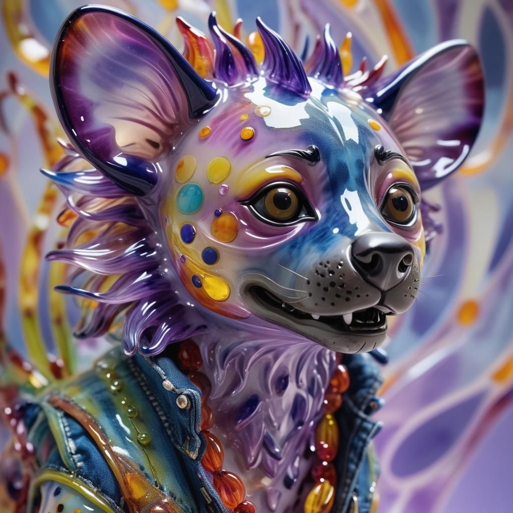 Vibrant Glass Sculpture of Whimsical She-Hyena