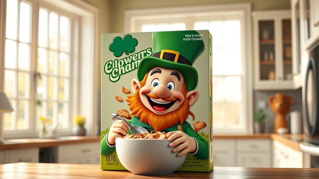 Clovers Charms Cereal Box with Leprechaun