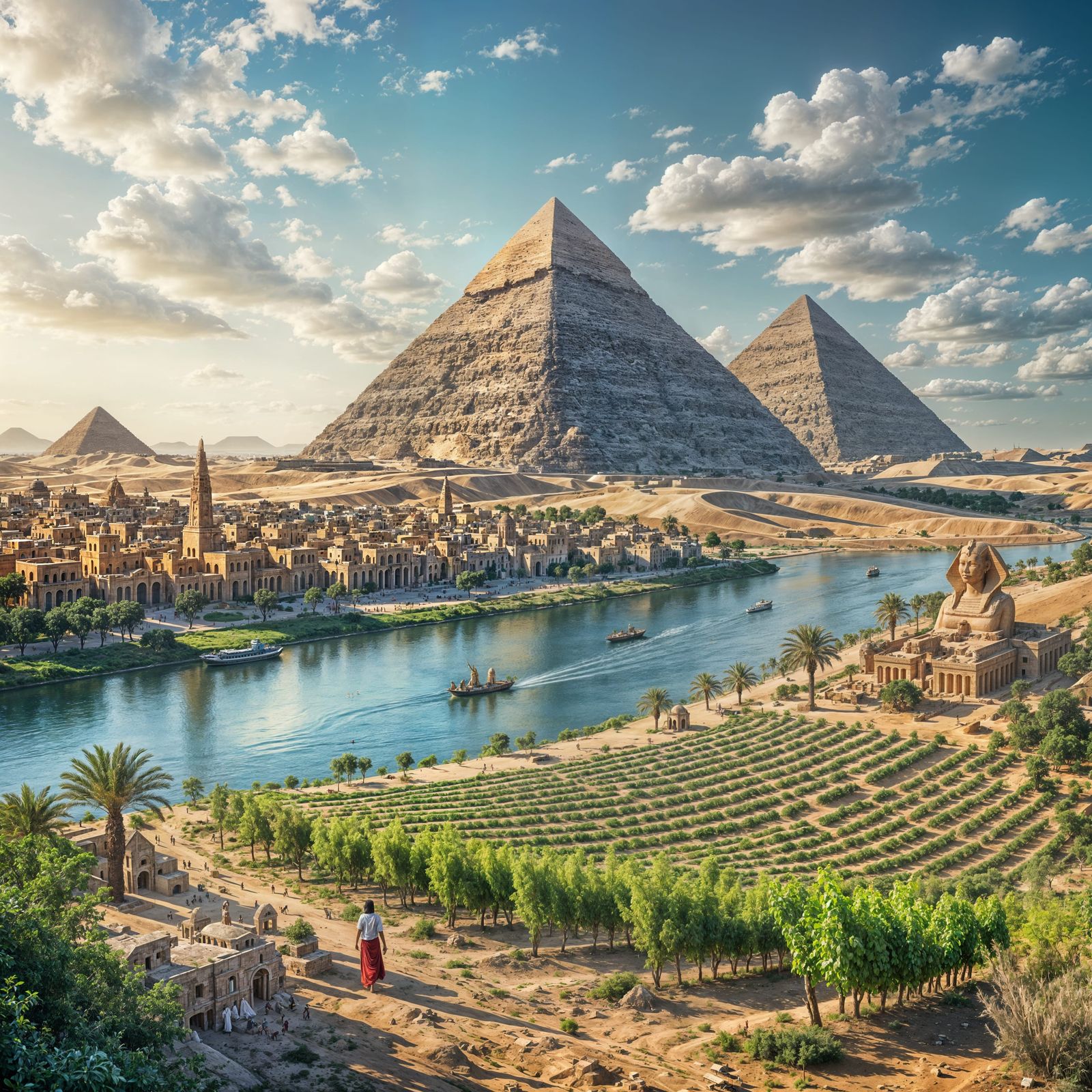 Egyptian City Oasis Near Pyramids and Sphinx