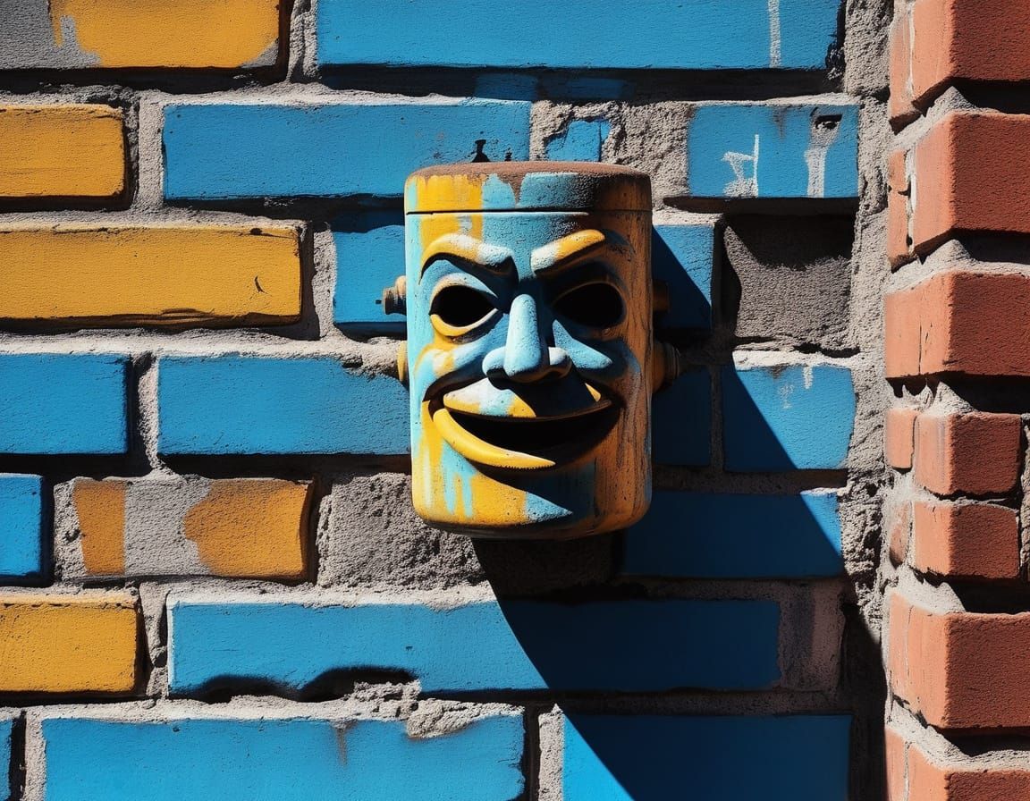 Whimsical City Street Face in Graffiti Art