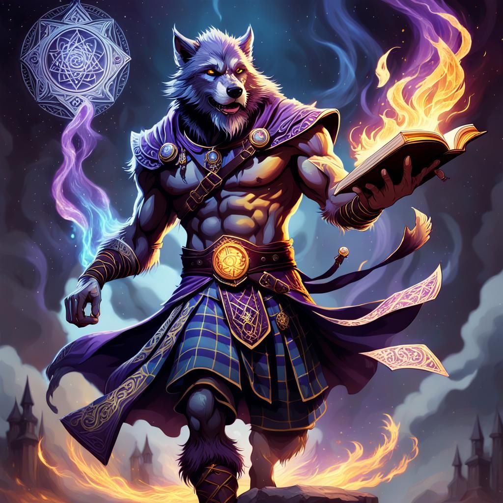 Fantasy Werewolf Wizard with Fire and Ice Aura