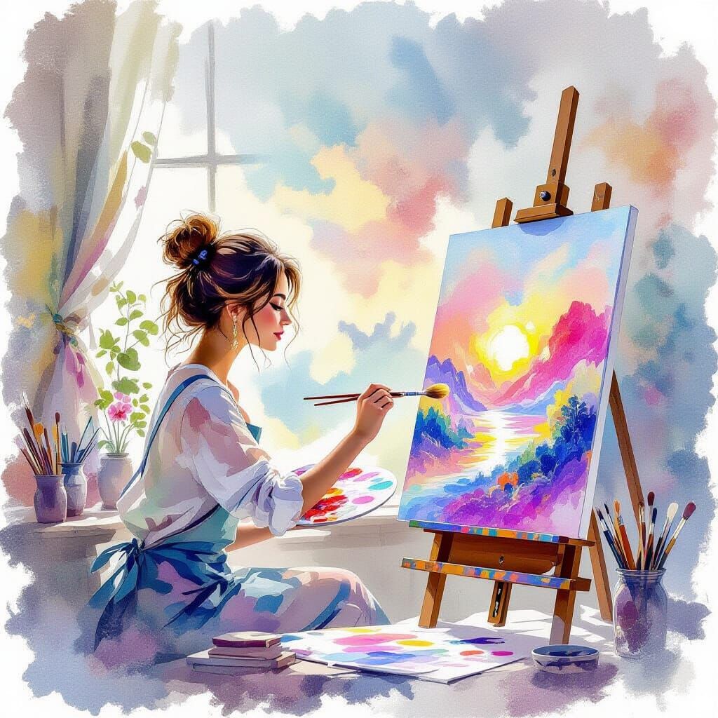 Painterly Artist Creates Dreamlike Landscape in Watercolor S...