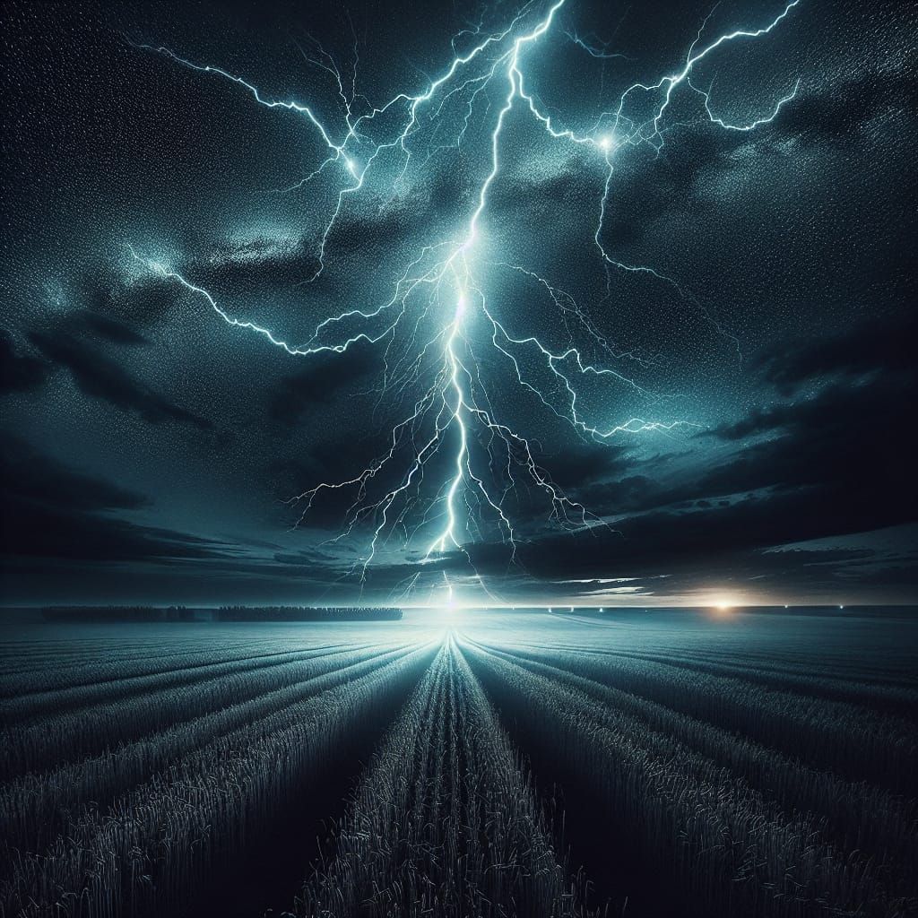 Dramatic Lightning Storm Over Country Field