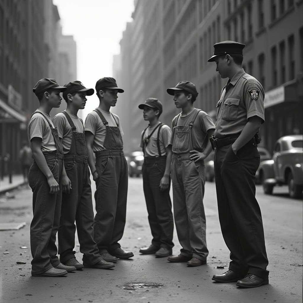 NYC Cop Interacts With Teenagers on Depression-Era Street