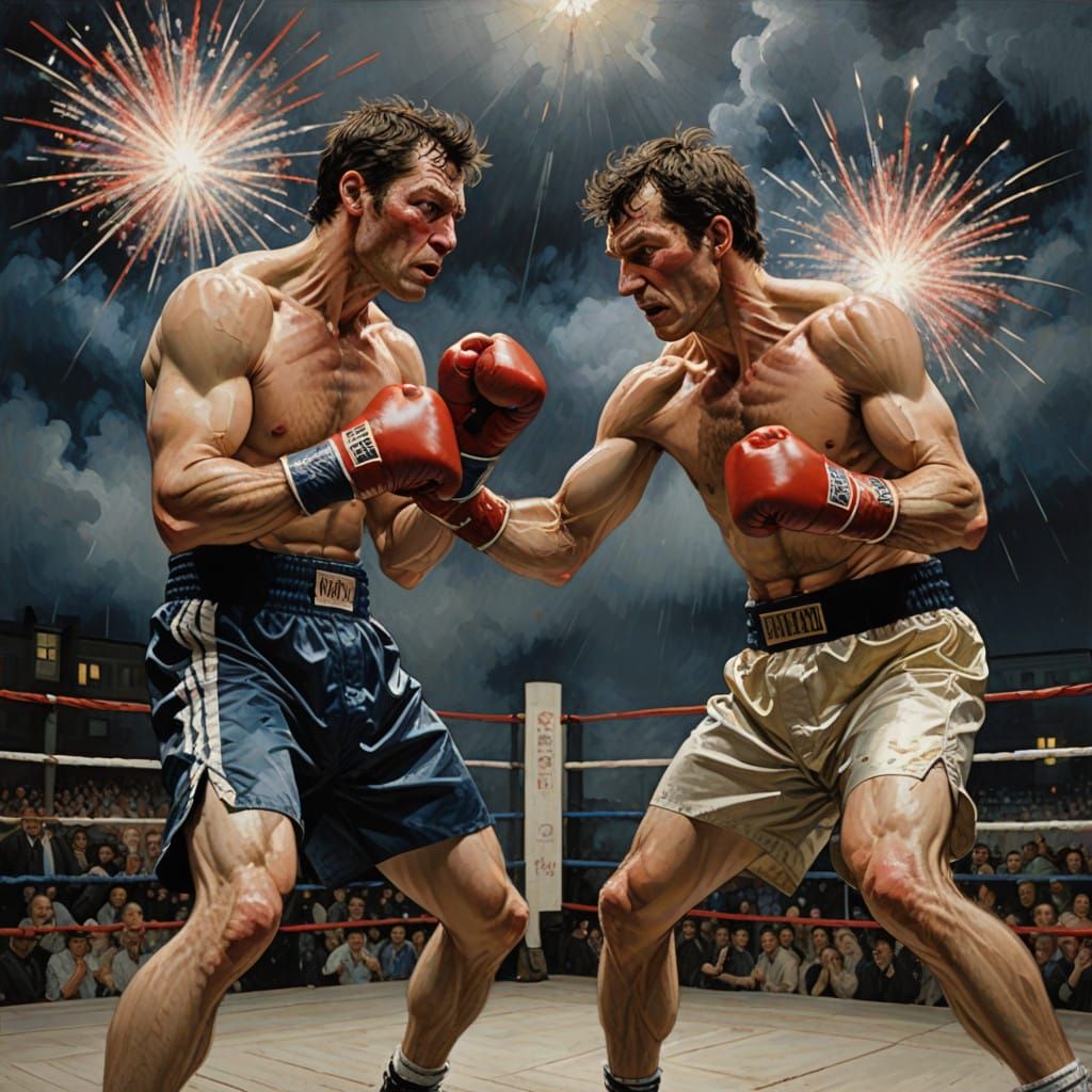 Muscular Boxers Face Off in Sun-Drenched Outdoor Boxing Ring