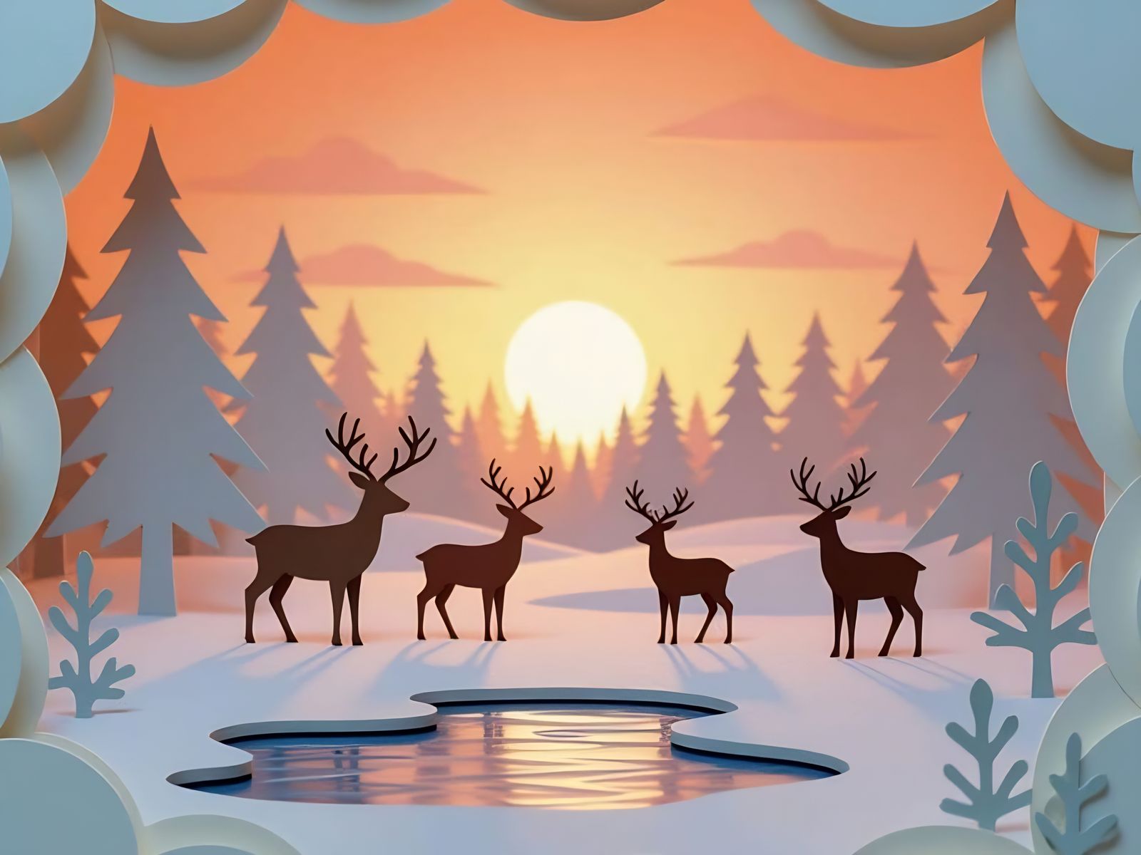 Finnish Winter Landscape Paper Art on a Cold Morning