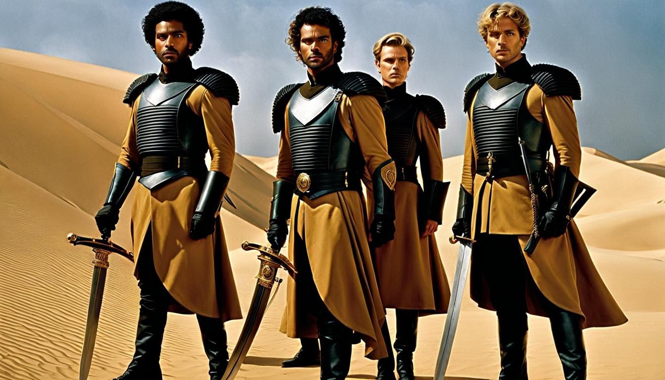 Dune. Three men in futuristic military uniforms still based ...
