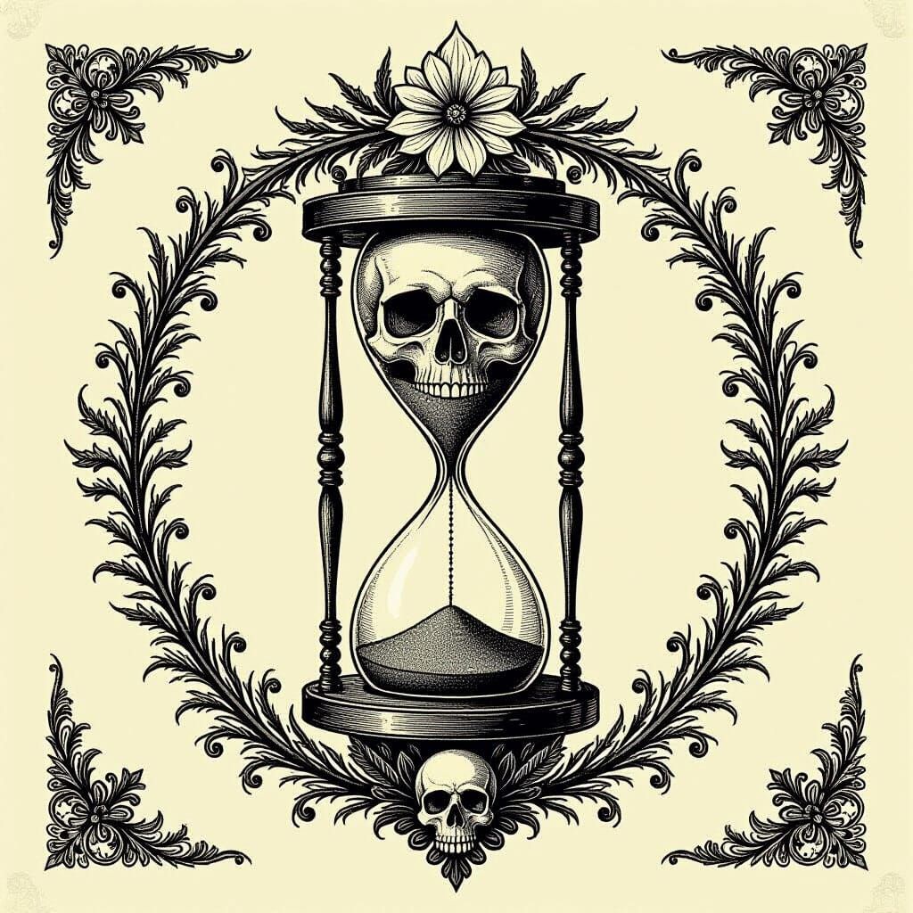 Macabre Hourglass Symbolizing Time and Death