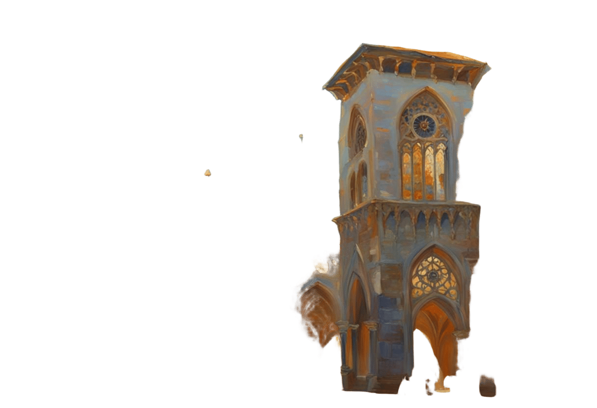 Sunlit Building in Oil Painting Style