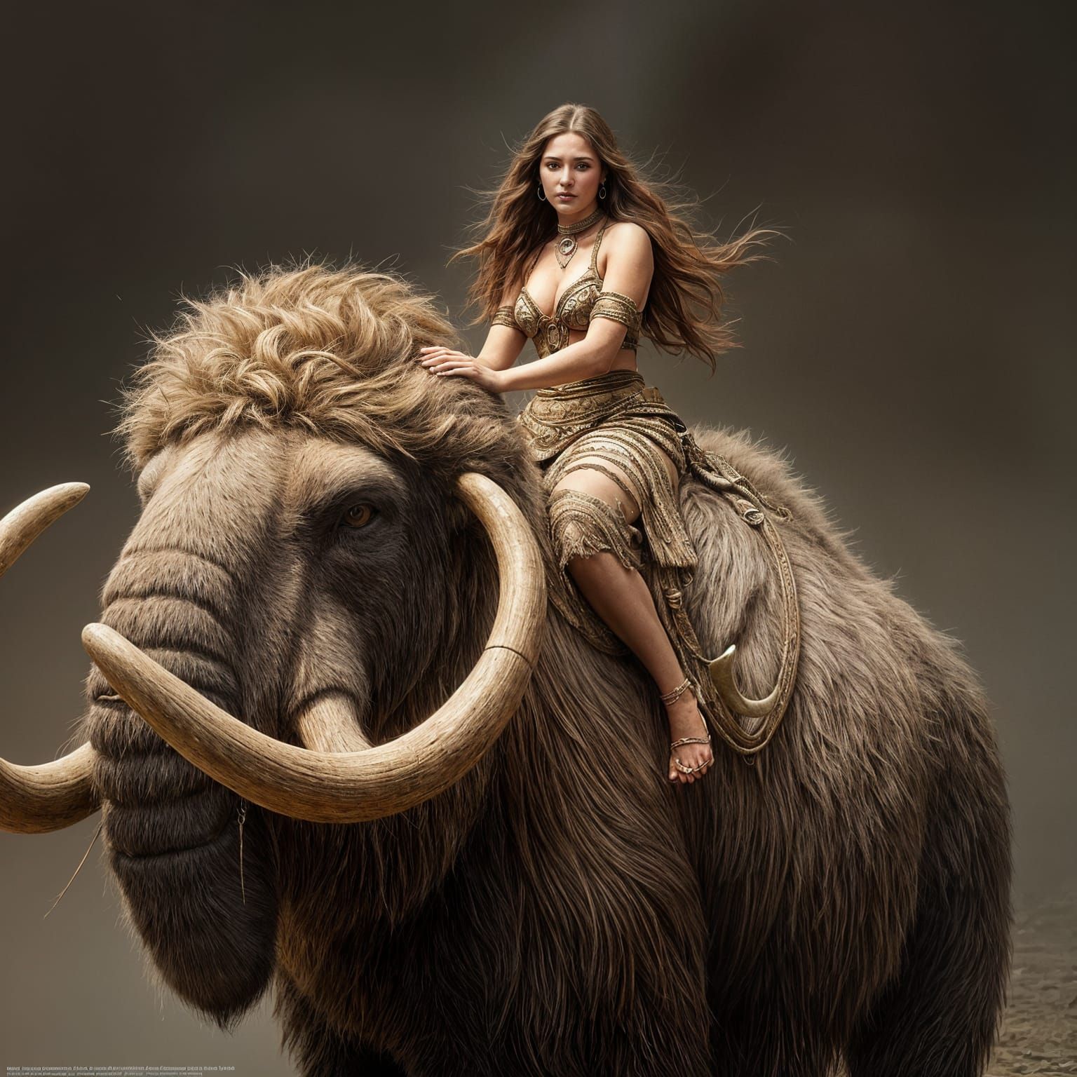 Woman Rides Woolly Mammoth: Hyperrealistic Digital Art