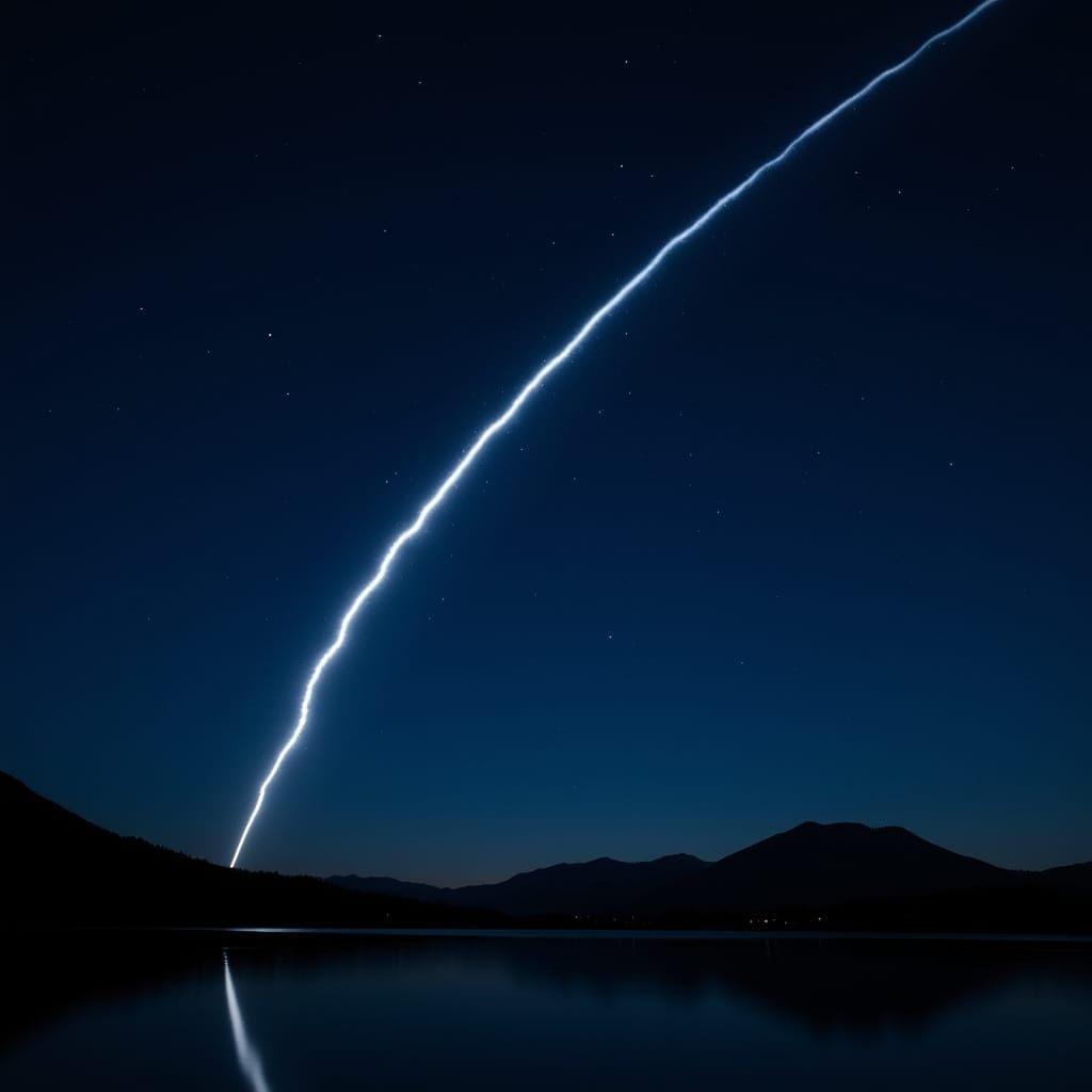 Solitary Shooting Star Over Silhouetted Mountains