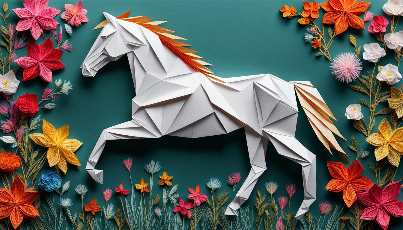 Wildflower Embroidered Horse in Origami Papercraft