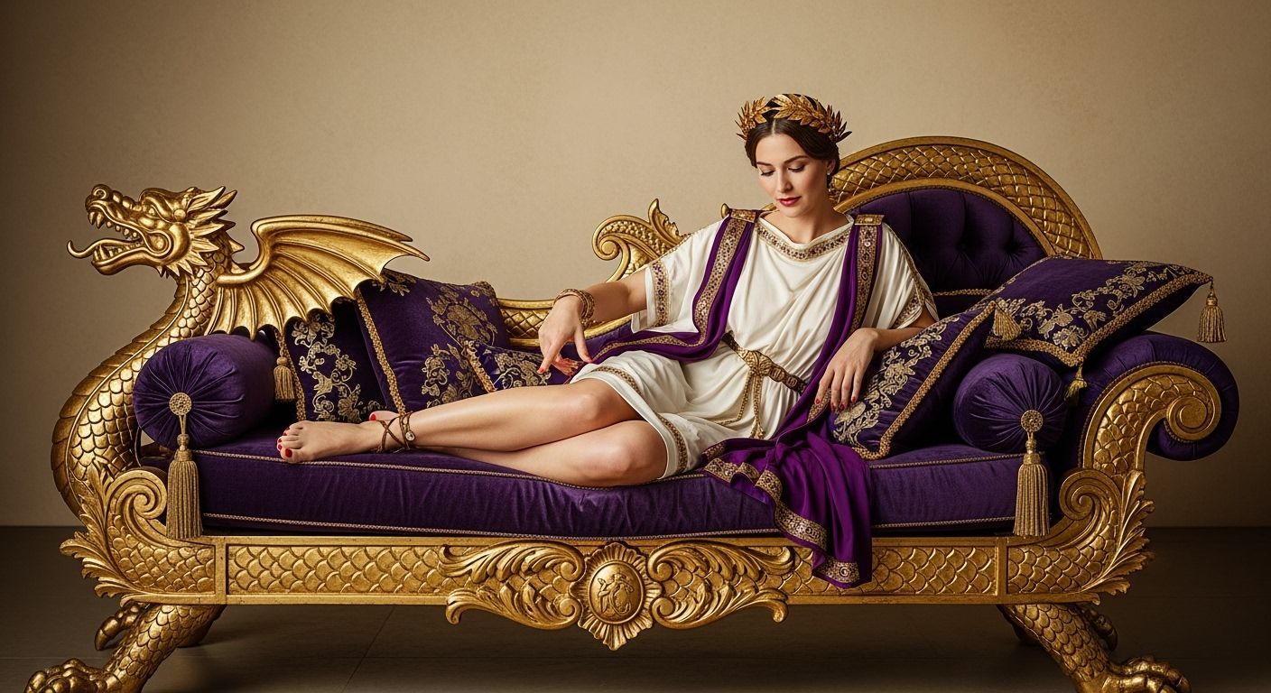 Opulent Roman Empress on Dragon Chaise Lounge