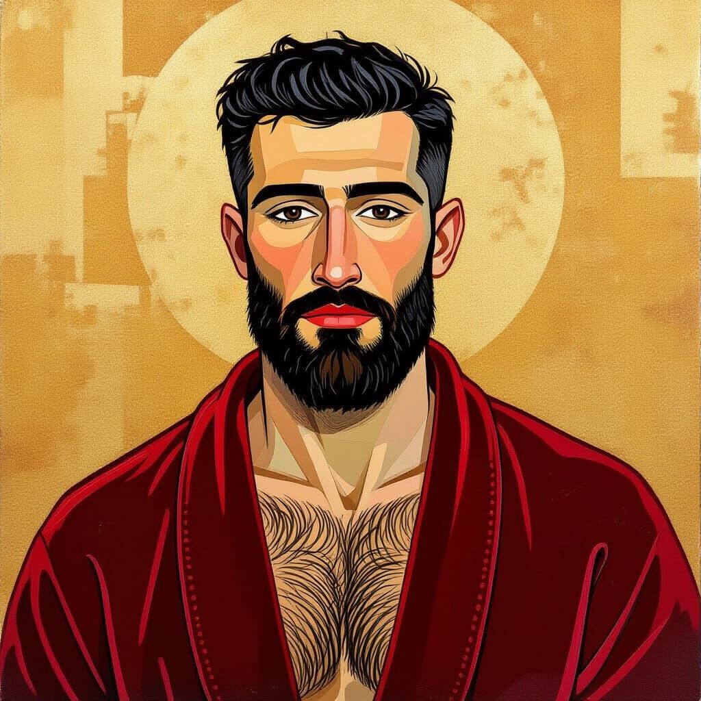 Bearded Man in Red Robe, Neo-Impressionist Style