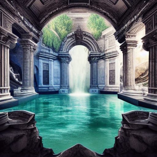 Ancient Roman Marble Architecture with Synthwave Elements