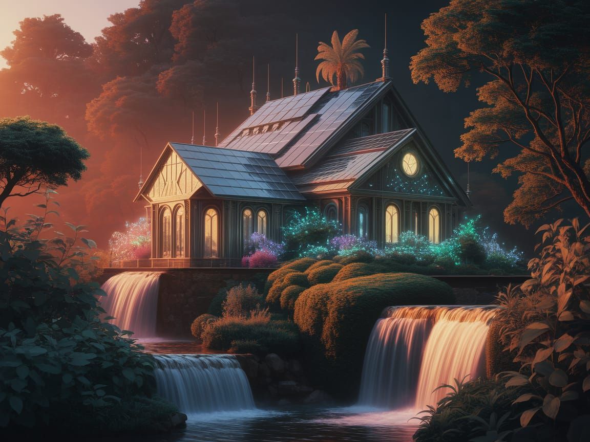 Sustainable Futuristic Eco Mansion in Solarpunk Style