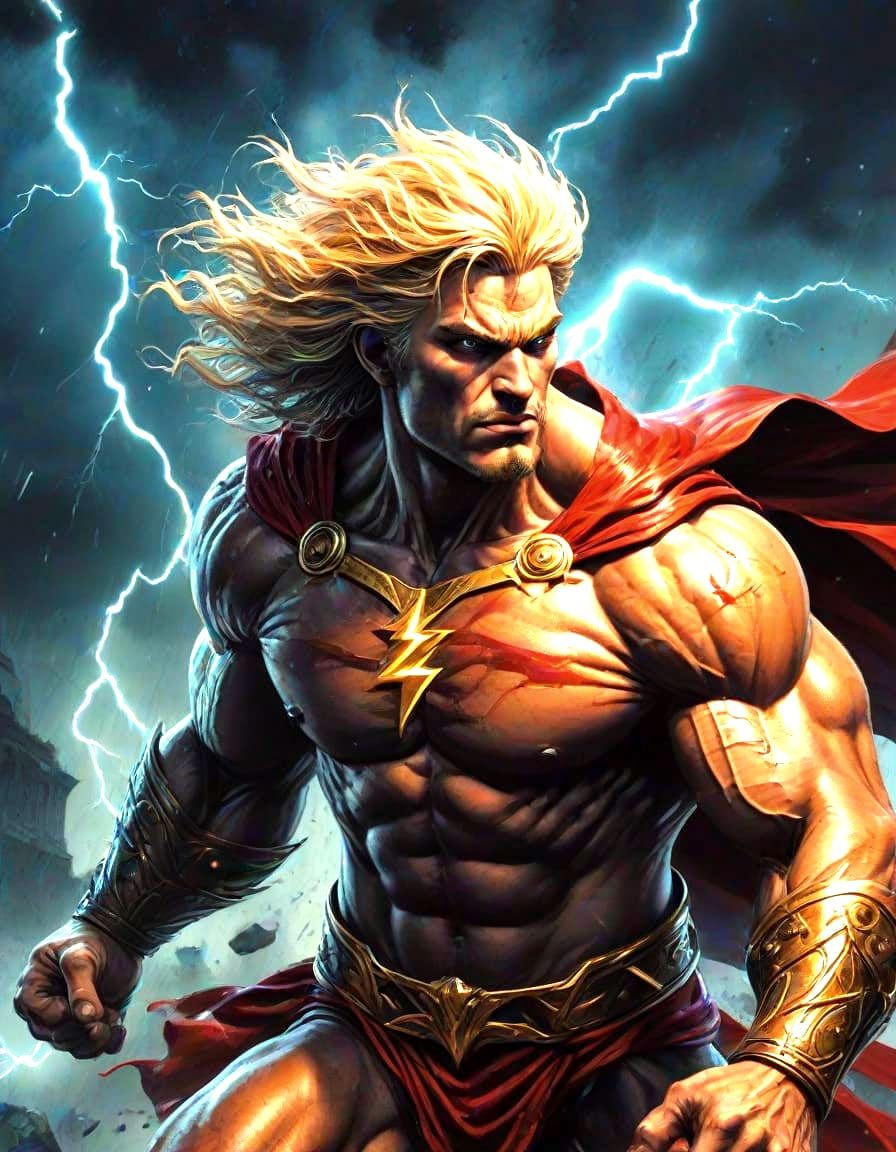 Zeus Unleashes Cosmic Fury in Bold Comic Book Style
