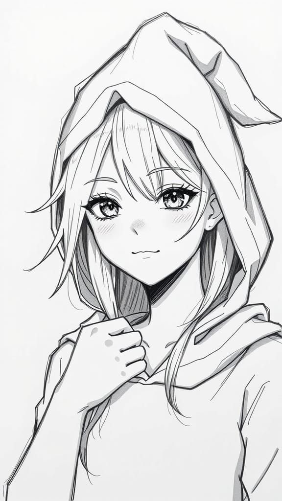 Gnome Hoodie Sketch for Girl with Radiant Hair