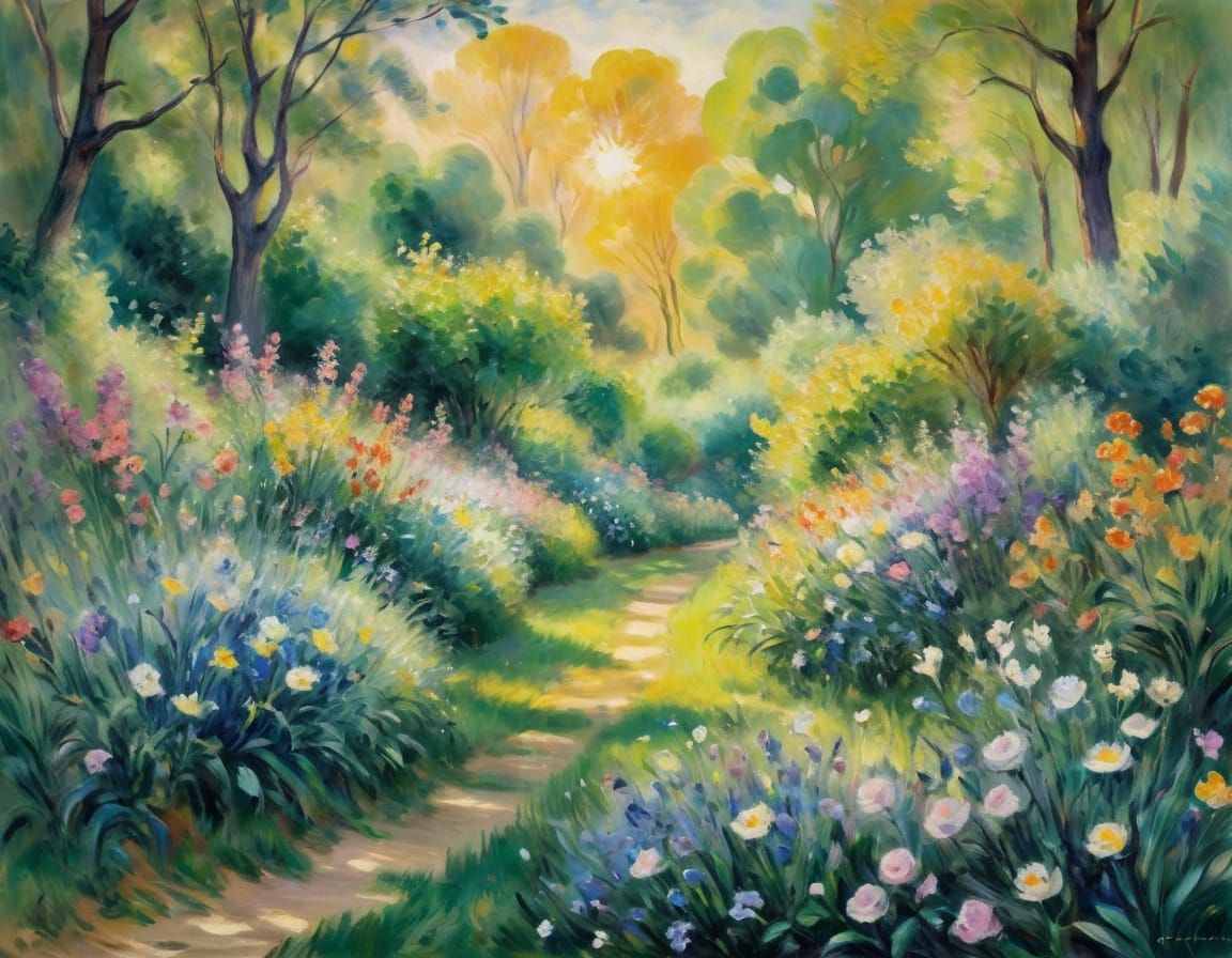 Vibrant Spring Garden Blooms in Impressionist Masterpiece