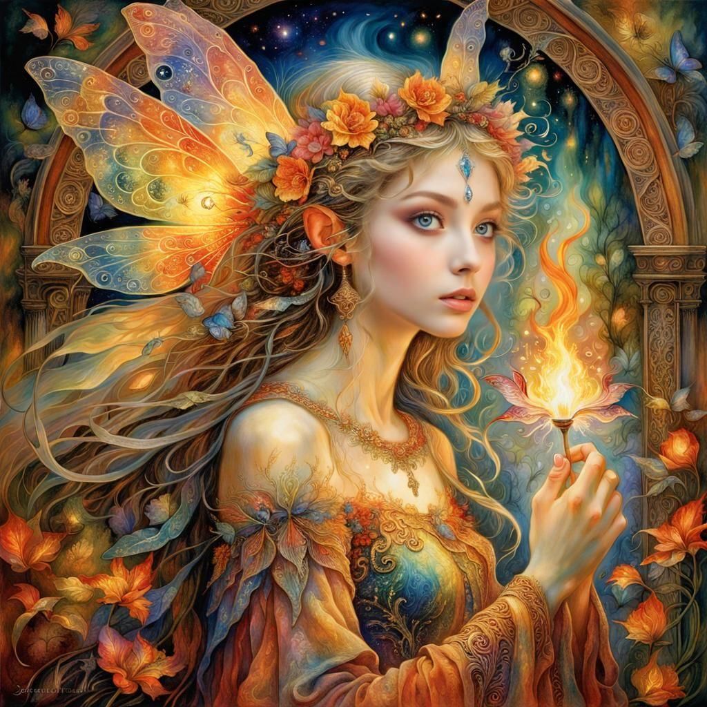 Enchanting Fire Fairy in Ornate Filigree