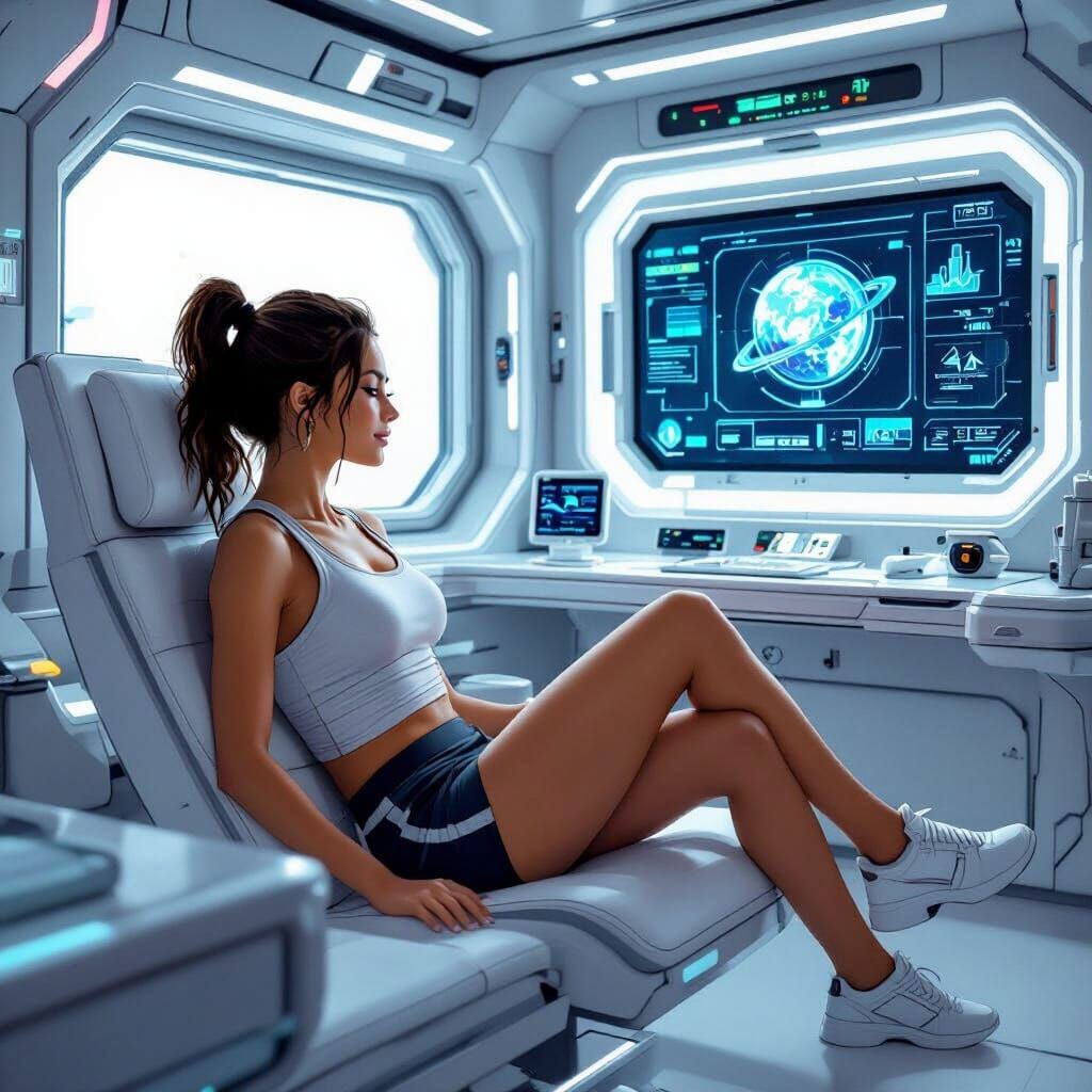 Astronaut Relaxing in Futuristic Apartment, Digital Art