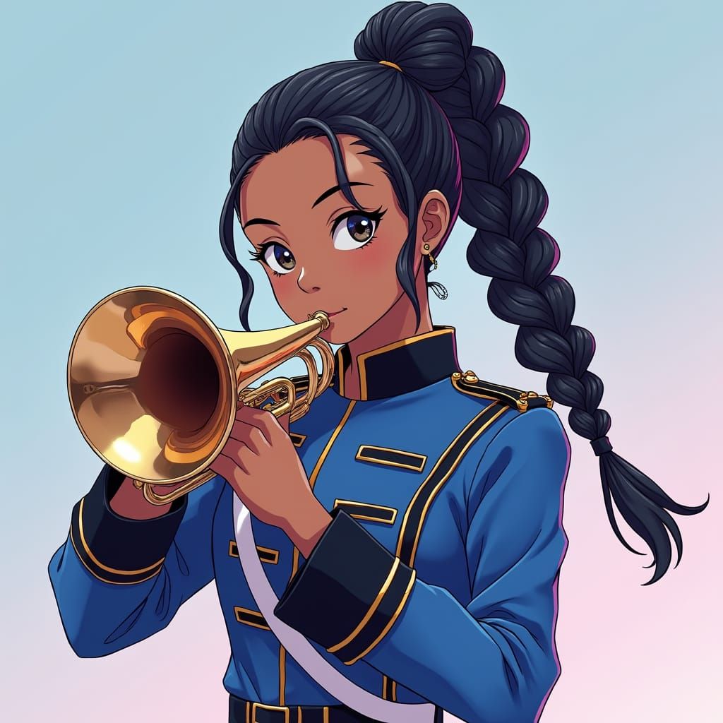 Confident Young Musician in Vibrant Anime-Inspired Uniform