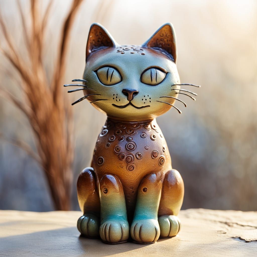 Whimsical Ceramic Cat Art Sculpture