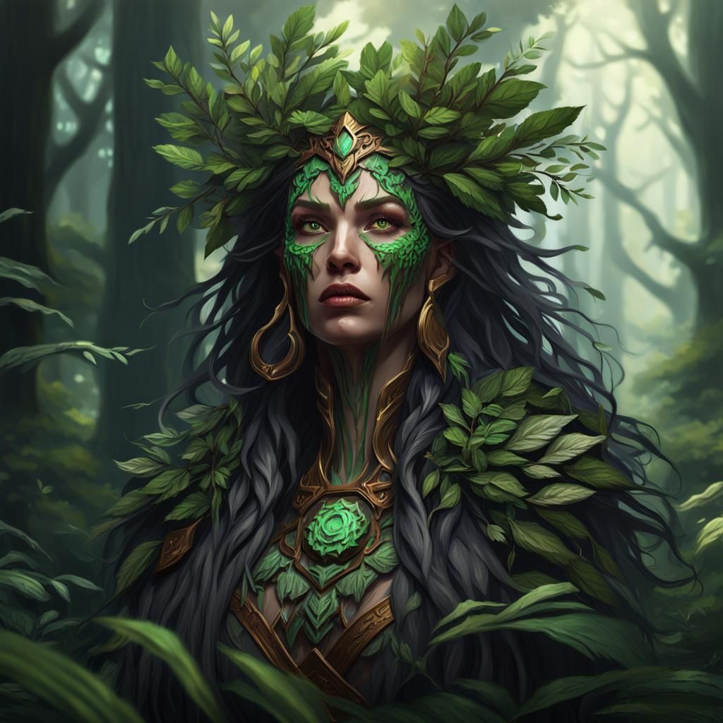 Powerful Plant Druid in an Impressionistic Oil Painting