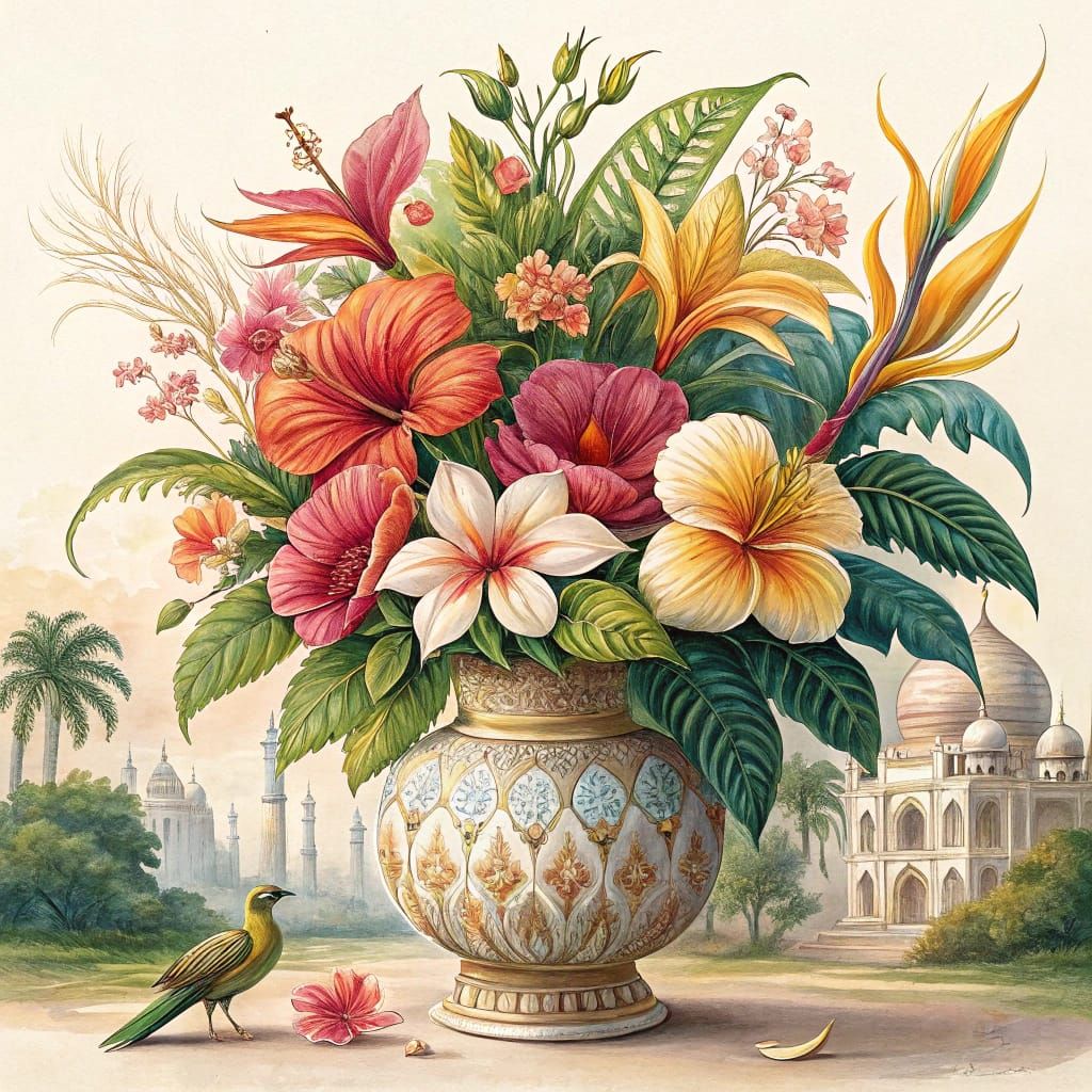 Exotic Flowers in Luxurious Indian-Inspired Vase
