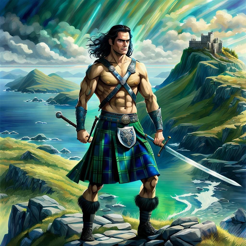 Highland Warrior with Sword in Astral Illustration