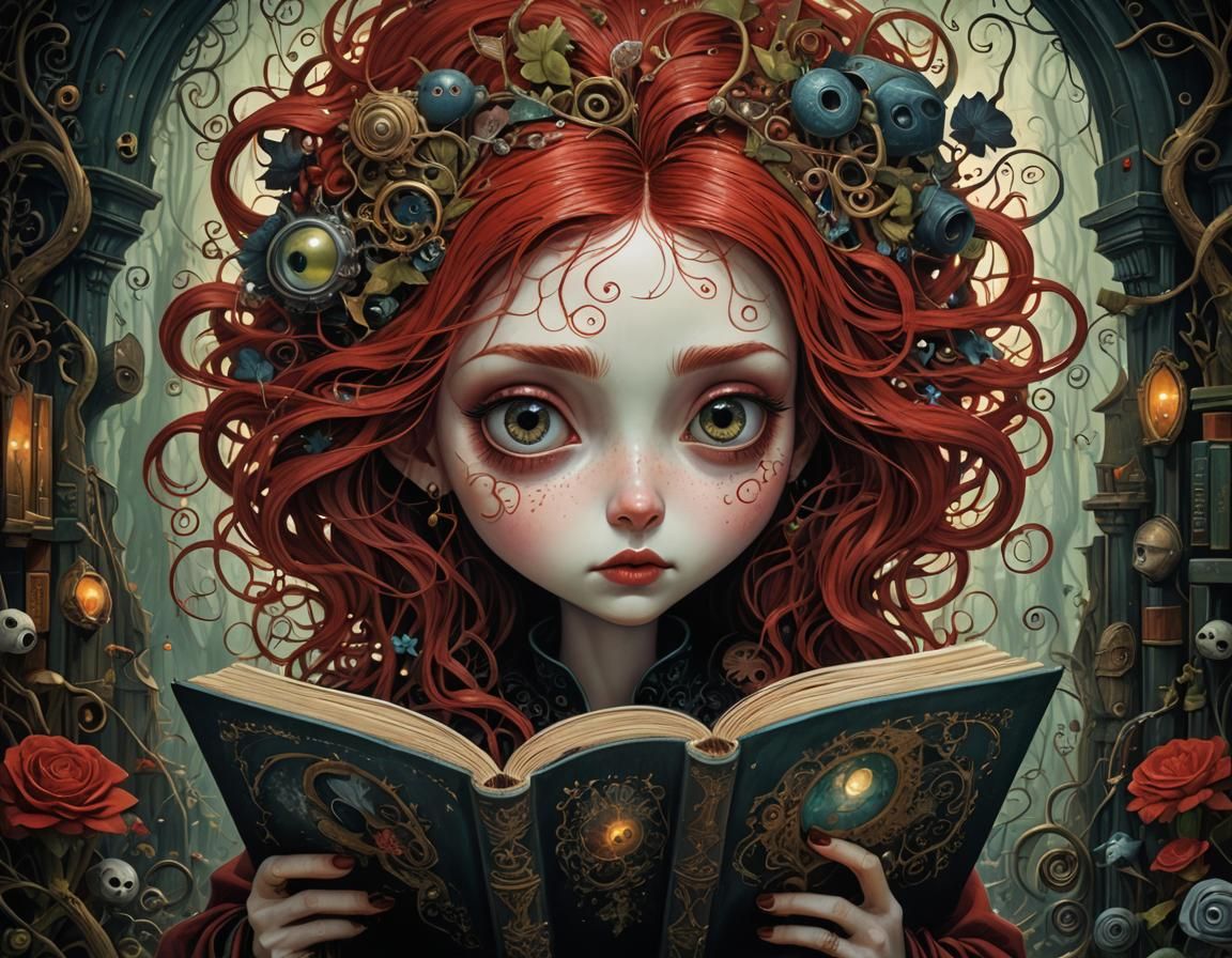 Gothic Punk Girl Reading a Book: Fairytale Portrait