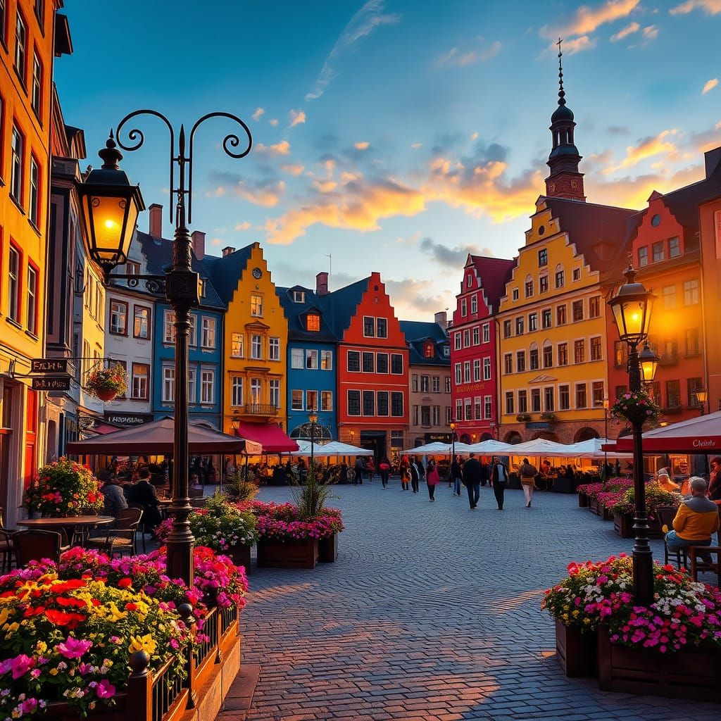 Stockholm Old Town Market Scene in Impressionist Style