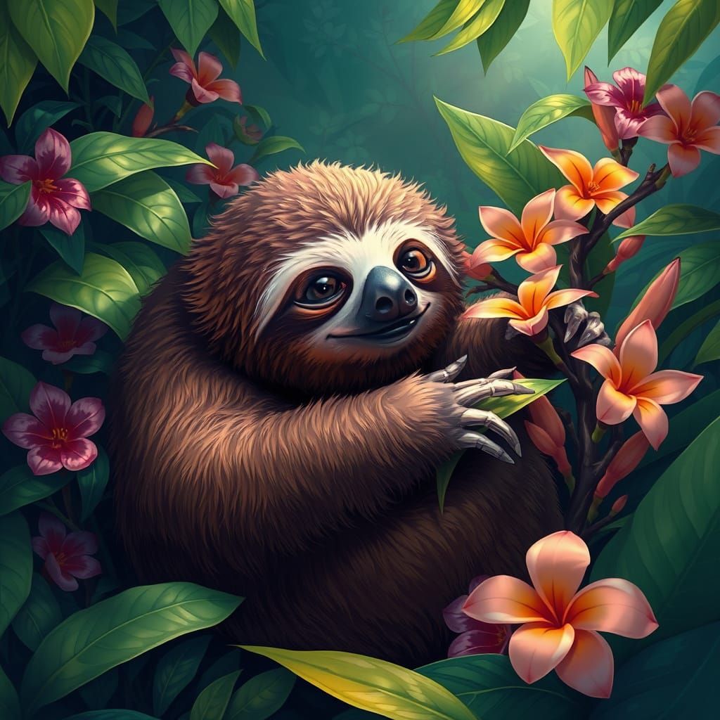 Sloth in Rainforest, Biolux Digital Painting