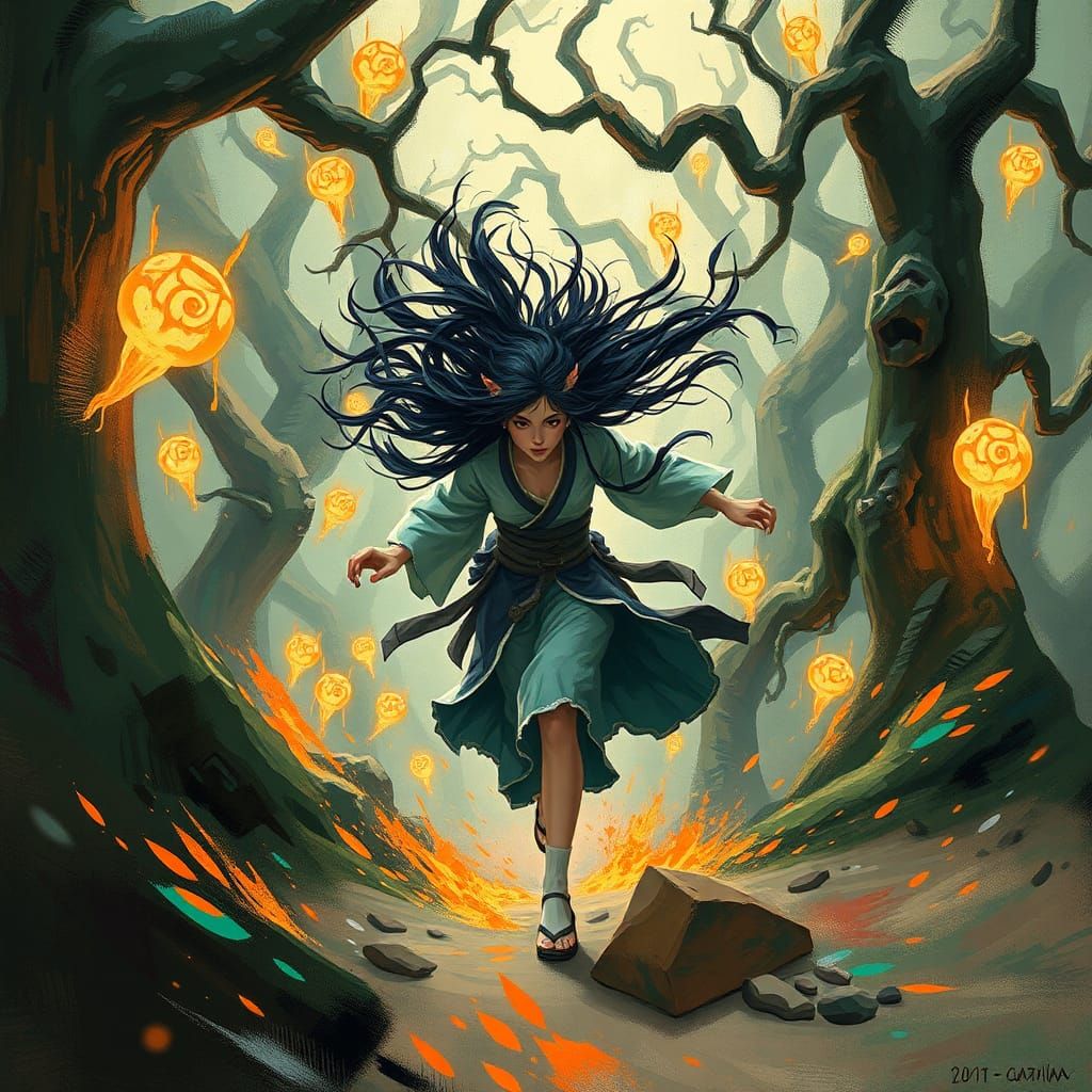 Mystical Forest Chase in Anime Style