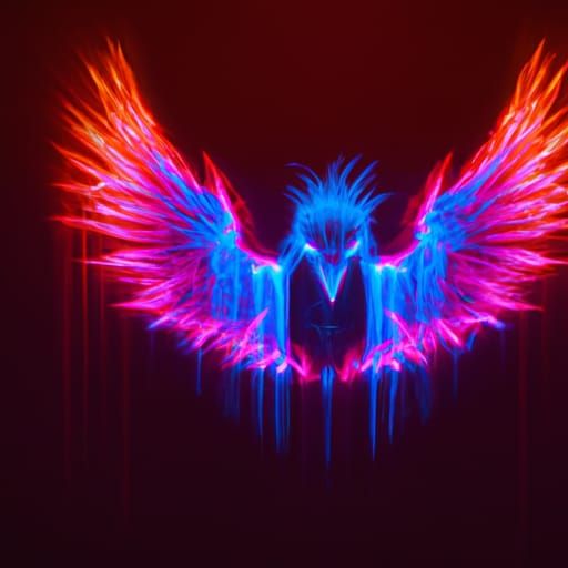Flaming Phoenix: Holographic Astral Cyberpunk Illustration