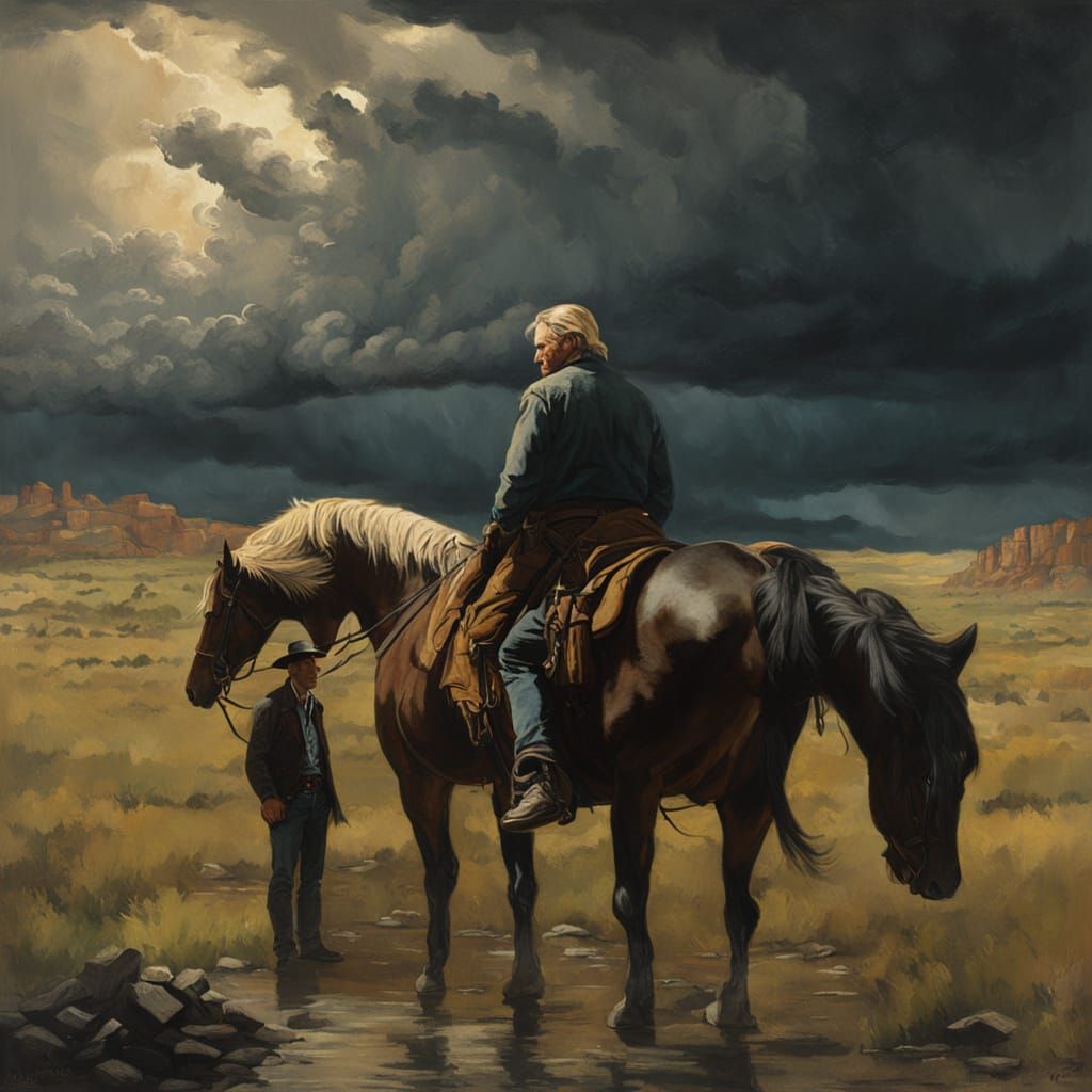 Western Scene: Man and Horse Before the Storm
