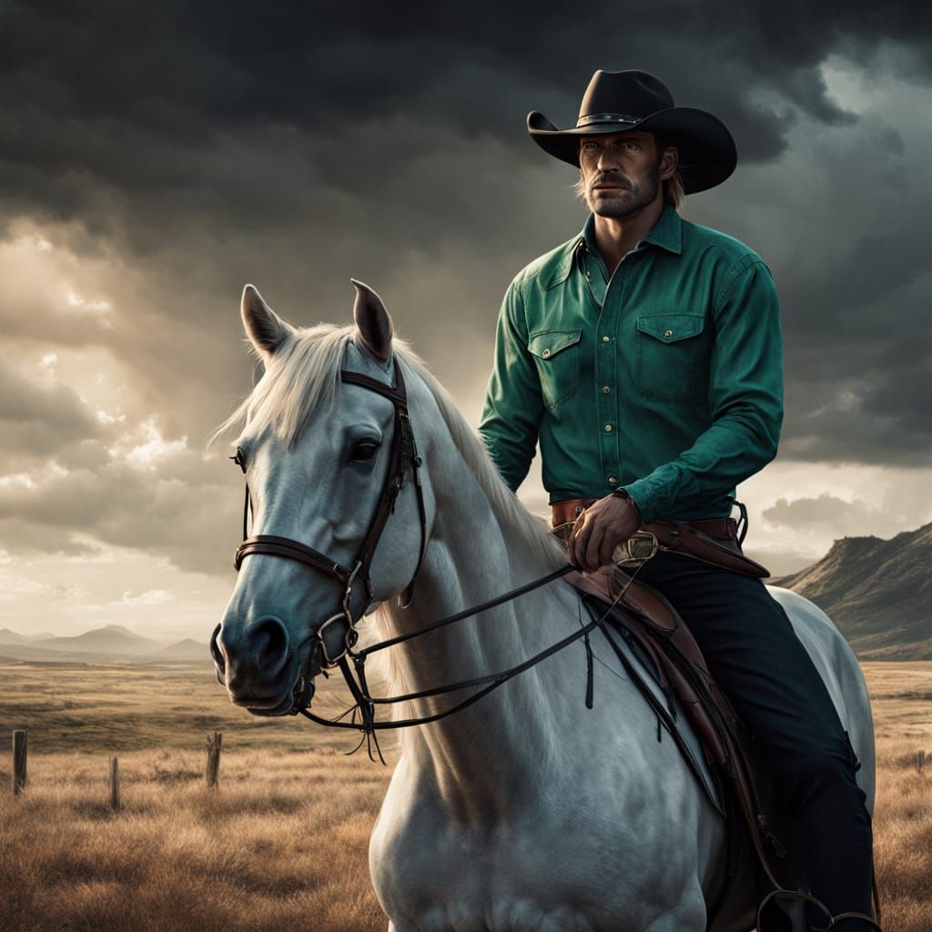 Cinematic Cowboy Stares at Approaching Storm