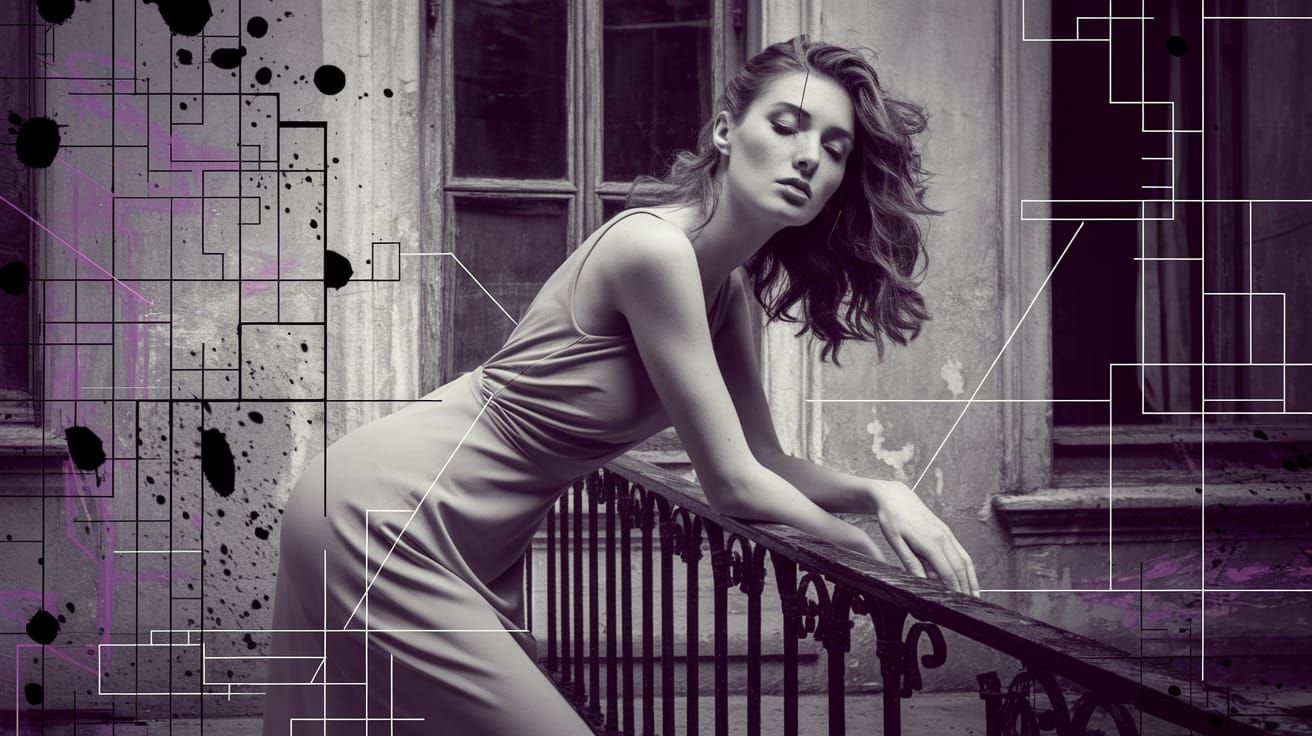 Cyberpunk-Inspired Portrait with Abstract Expressionist Grid...