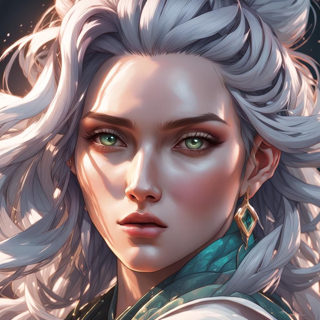 Detailed Portrait of Young Woman in Japanese Art Style